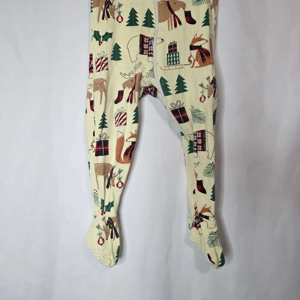 9-12M Footed‎ Pajamas Holiday Animals Zip Up Sleeper Christmas Forest Print